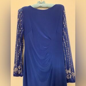 MARINA Royal Blue Dress with Beaded Long Sleeves